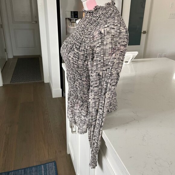 InWear Copenhagen PicalW Abstract Print Smocked LS Viscose Blouse Blk Crm Sz 6 - Picture 10 of 16